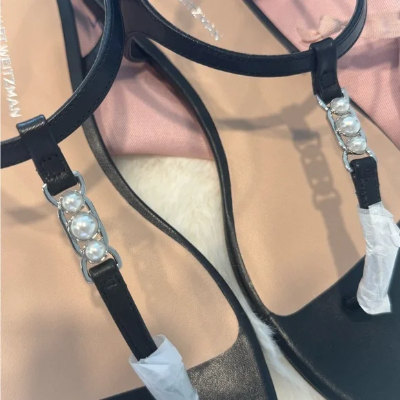 Stuart Weitzman Emmaline Leather Sandals With Pearls - Picture 6 of 10